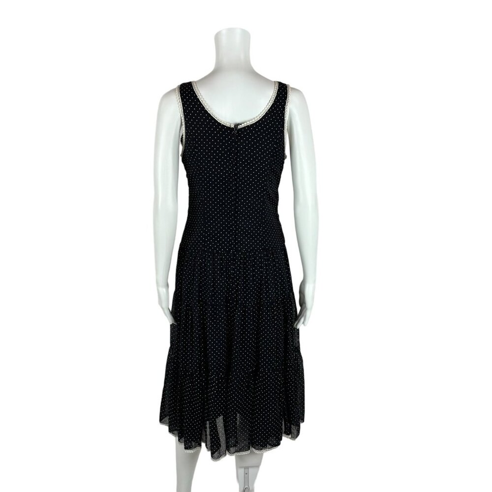 Vintage 80s Prairie Dress Women's Extra Small Black White Dotted Swiss Tiered - Picture 10 of 11